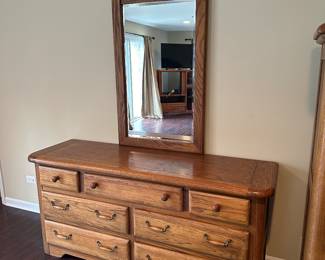 Oak Dresser and Mirror
