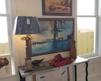 Chapman lamp, signed & dated sofa table, Mary Newberry Bowles, Peter Max