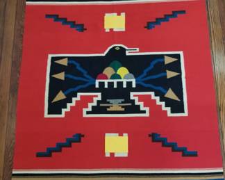 1920's to 30's Chimayo Thunderbird  
rug with whirling logs and thunderbolts. pristine.