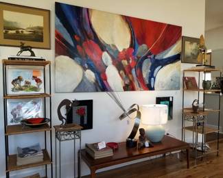 Ron York, Lane walnut coffee table, Arizona Highways dating back to the 1940's, Curtis Jere sculpture, signed 1950's lamp