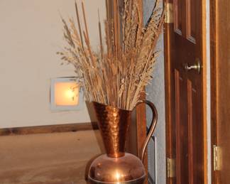 Copper hammered pitcher with wheat 