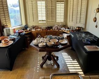 Breakfast nook area - tons of Pyrex, Collectible Japanese porcelain, mid century pottery