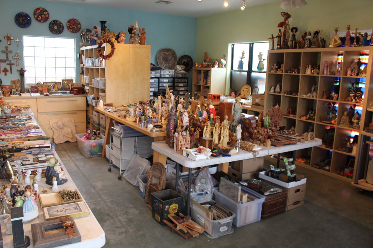 Casita full of treasures - religious statues, vintage games, Bibles and antique books...