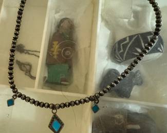 Native American silver and turqoise beaded necklace