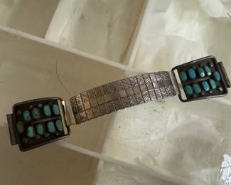 Turquoise and sterling/stainless watch band