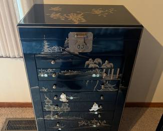 Asian Black Lacquer Jewelry Cabinet, Picture 1 of 3