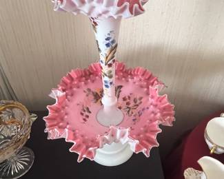 Antique Pink Opaline Glass Epergne