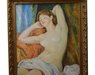 Otari Shiukashvili Large Original Rendition of Renoir"s Sleeping Bather Oil Painting