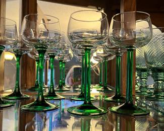 Green stem wine glasses