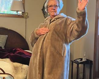 A fur coat modeled by our own Vanna - downstairs