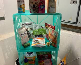 Large variety of doggie treats, collars, leashes, shampoo and gadgets.