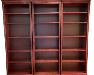 $1200 USD     Set of 3 Wood Carved Elegant Bookcases w Adjustable Shelves KW214-17     Simple lines.  Carved, fluted bookcases.  

Dimensions: 29.25 x 12 x 84"H (each)

Condition: Very good.  

Local pick up McLean, VA.  Contact us for shipper suggestions.      https://goodbyhello.com/products/copy-of-5-dining-chairs-kw214-16?_pos=37&_sid=39f7e14c1&_ss=r