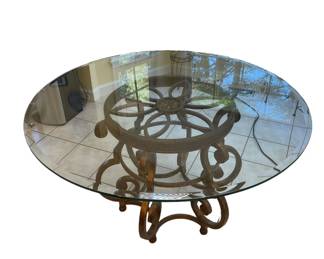 $400 USD      Drexel Heritage Glass Dining Table w Scrolled Metal Pedestal Base KW214-37    Drexel Heritage metal dining base with 54" glass top in Serrano finish.

Dimensions:54 x 54 x 30"H

Condition: Very good

Local pick up McLean, VA.  Contact us for shipper suggestions.     https://goodbyhello.com/products/copy-of-antique-armoire-kw214-36?_pos=38&_sid=39f7e14c1&_ss=r