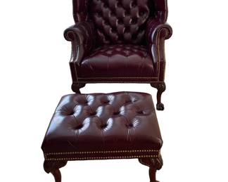 $500 USD      Leathercraft Burgundy Tufted Rollback Arms Wingback Chair & Ottoman KW214-35     Wingback chair has Cherry legs with a ball and claw design.

Dimensions: 41'' H X 35'' W X 35'' D Ottoman - 23 x 18 x 15"H

Condition: Very good

Local pick up McLean, VA.  Contact us for shipper suggestions.     https://goodbyhello.com/products/copy-of-antique-table-kw214-34?_pos=18&_sid=39f7e14c1&_ss=r