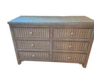 $450 USD     Henry Link Wicker Coastal White Washed Rattan Chest Dresser KW214-24    Boho Chic.  Elevate your decor with the Coastal White Washed Rattan Dresser by Lexington, a 6-drawer masterpiece that combines casual elegance with practical function, offering ample storage and a breezy coastal aesthetic for a charming bedroom decor.

Dimensions: 48 x 19 x 30"H

Condition: Very good

Local pick up McLean, VA.  Contact us for shipper suggestions.       https://goodbyhello.com/products/copy-of-drexel-heritage-end-table-kw214-23?_pos=33&_sid=39f7e14c1&_ss=r