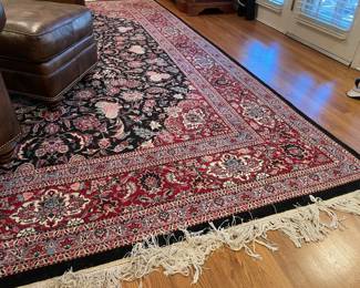 $1500 USD      Hand Woven Knotted 100% Wool Pakistani Rug KW214-14     Rich tones of royal burgundy and blue prevail in this wonderful hand knotted area rug. 

Dimensions: 12'3" x 9'1"

Condition: Very good.  

Local pick up McLean, VA.  Contact us for shipper suggestions.     https://goodbyhello.com/products/copy-of-pair-thomasville-end-tables-kw214-13?_pos=13&_sid=39f7e14c1&_ss=r