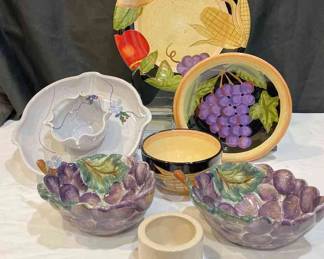 Ceramica Clasica Venetian Grapes Bowls, Serving Dip Ceramic, Hand Made , Salute Ceramic Plates. 8 Items