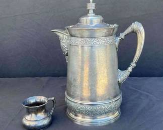 Antique Meriden Britannia Quadruple Coffee Tea Pot 12.6 , Silver Plated Creamer