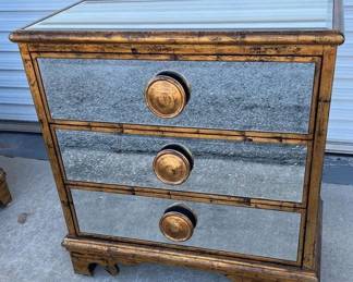 3 Drawer Chest, Mirror Chest With Antique Gold Wood Trim