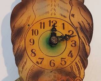 Vintage German Wood Owl Clock w/Moving Eyes