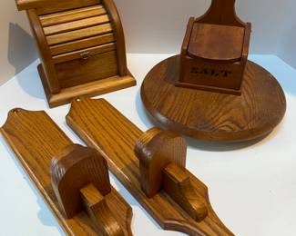 Handcrafted Oak Wood Candlestick Holders, Salt Box & Lazy Susan