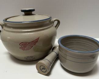 RED WING Pottery - Covered Crock and Pestle & Mortar