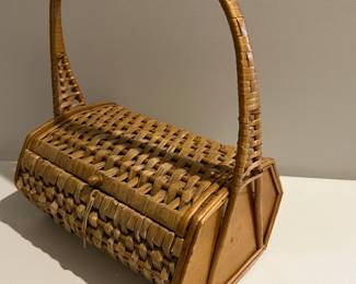 Unique Vintage Rattan Handbag Purse Basket w/Handle