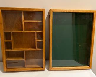 Vintage Pair of Wood Built Display Cases Partitioned & Green Felted