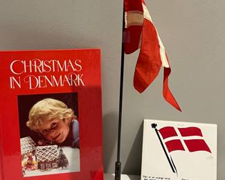 Vintage DENMARK Miniature Flag Pole, Book and Tile Collectibles