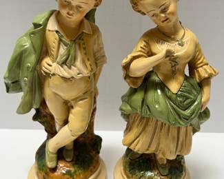 Vintage Niepold's Borghese Chalkware Swiss Boy and Girl Statues
