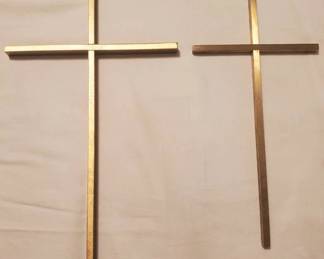 2 Vintage Brass Crosses Wall Decor