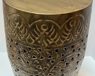 Asian Brass Metal Garden Stool Floral Design