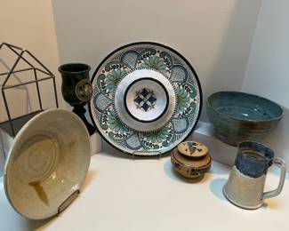 Blues & Greens Studio Pottery Pieces including Deneen