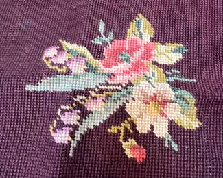 Vintage NEEDLEPOINT Floral Pillow or Chair Cushion Craft Piece