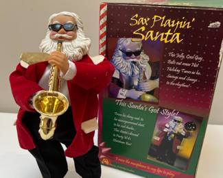 Vintage Gemmy Animated Sax Playing Santa Claus Jazz Music