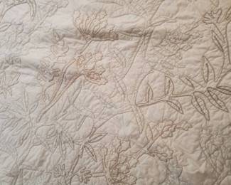 POTTERY BARN Natural Botanical Embroidered Queen Coverlet and 2 Shams
