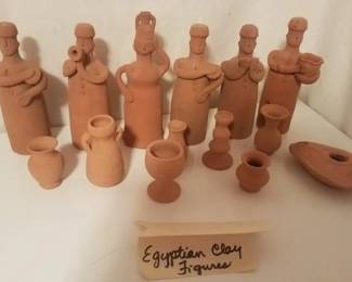 Vintage EGYPTIAN Clay People Figurines and Accessories Handmade