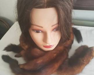 Vintage 3 Pelt Mink Fur Full Body Shawl Collar Wrap