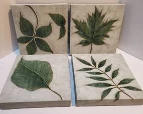 Set of 4 Hand Painted Leaf Paintings Wall Decor Canvas