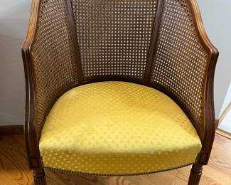 Vintage Caned Barrel Back Chair w/Cushion, Nailhead Trim