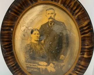 Antique Oval Domed Picture Tortoise Finished Frame Victorian Couple