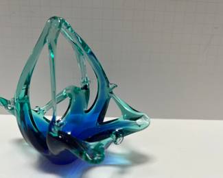 Vintage Murano Abstract Blue Pulled Blown Glass Art