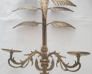Vintage Art Deco Brass Leaf Design Wall Sconce Candle Holder