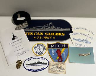 Vintage Lot of Military US NAVY, Tin Can Sailors, U.S.S. Rich Patches, Stickers & Other Memorabilia