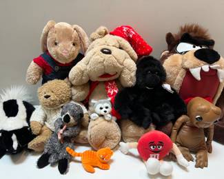 Large Lot of Plush Character Stuffed Animals McGruff, Taz, E.T. Dankin & Build-a-Bear