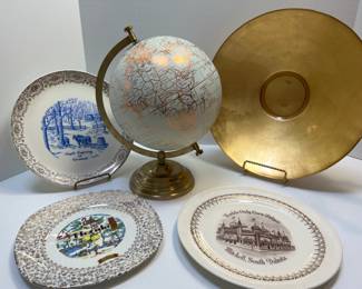 GLOBE, Gold Gilt Plate & Souvenir Collectible Plates