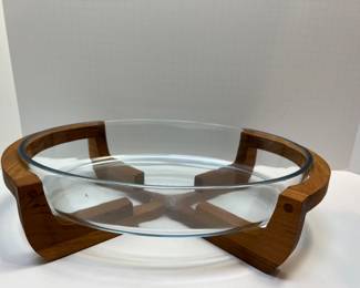 MCM Gailstyn-Sutton Towle Teak Wood Base Marinex Casserole Dish Oval Glass