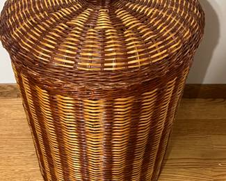 Large Rattan Round Covered Storage Basket
