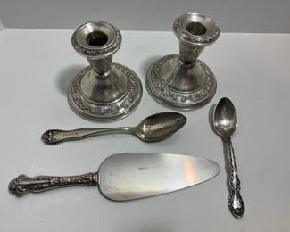 Vintage Lot of Sterling Silver GORHAM Weighted Candlesticks Spoons Cake Knife