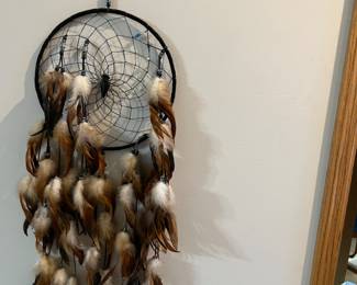 Large Dream Catcher - Leather Feathers & Beads Wall Hanging